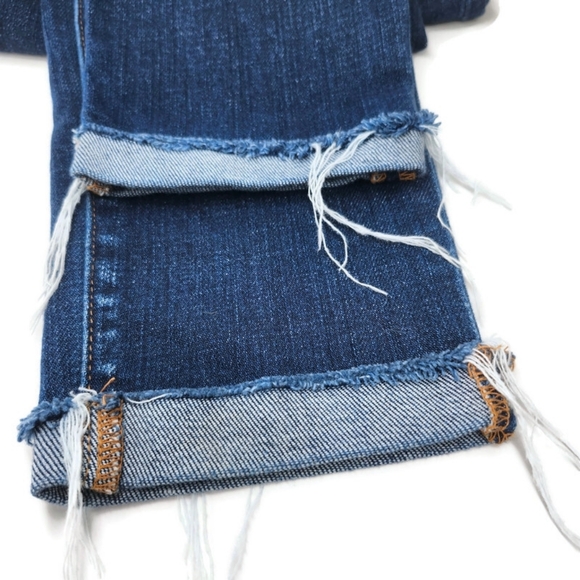 L'Agence Dark Wash High-Rise Slim Distressed Cuffed Raw Hem Ankle Jeans - Picture 11 of 14